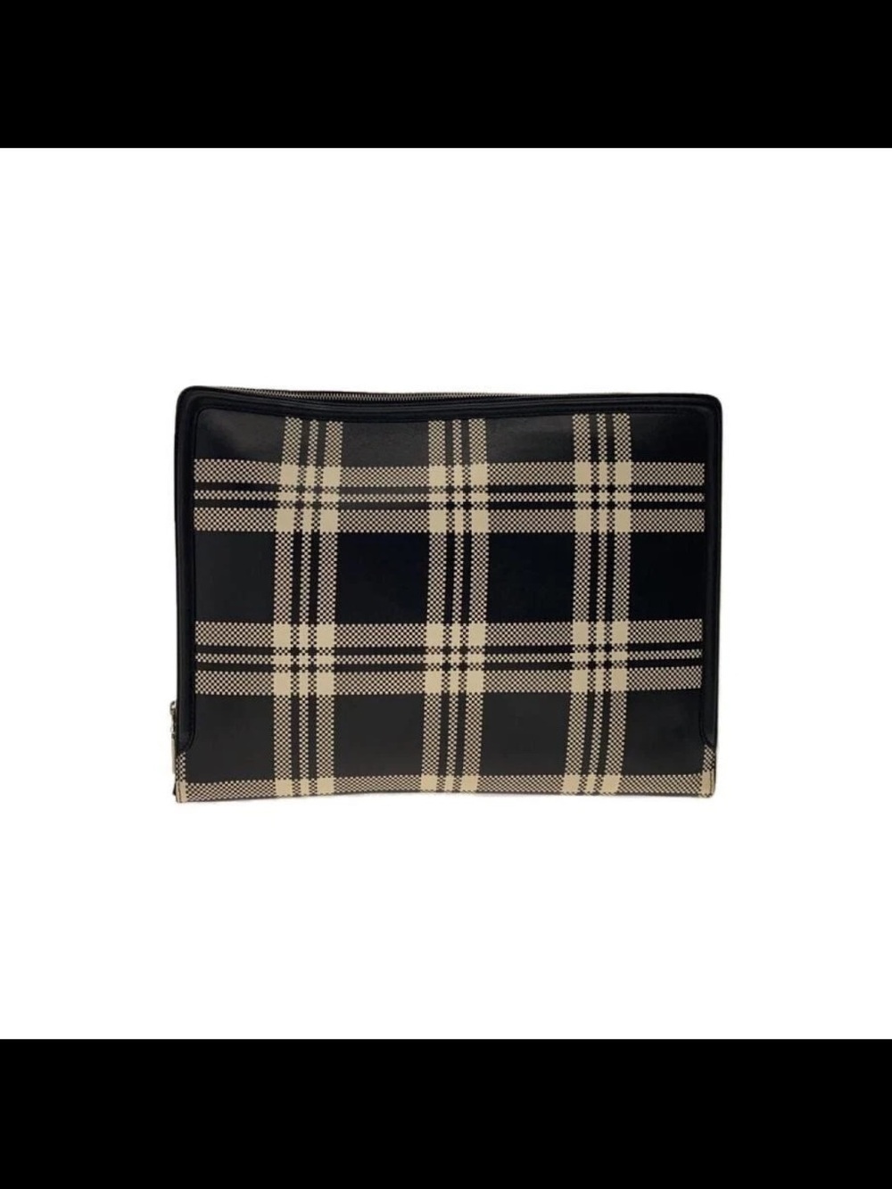 Alexander McQueen Black and Beige Plaid Zip Clutch